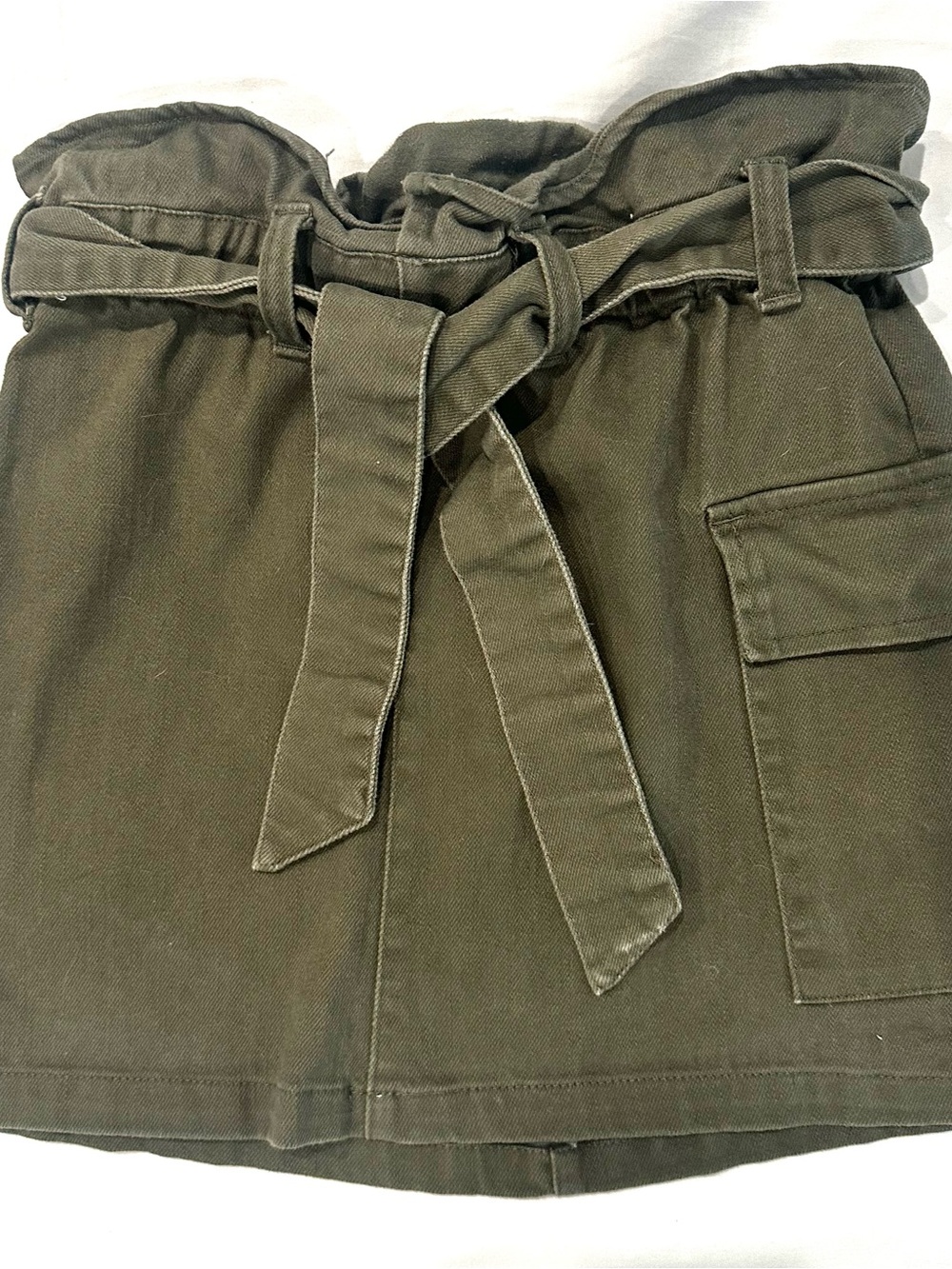 art class Olive Green Paperbag Waist Mini Skirt with Tie